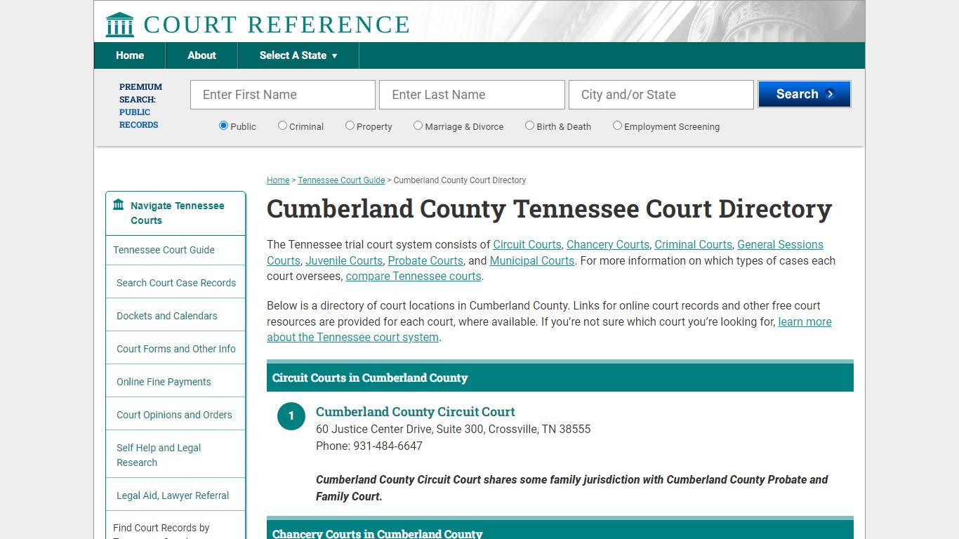 Cumberland County Tennessee Court Directory ...